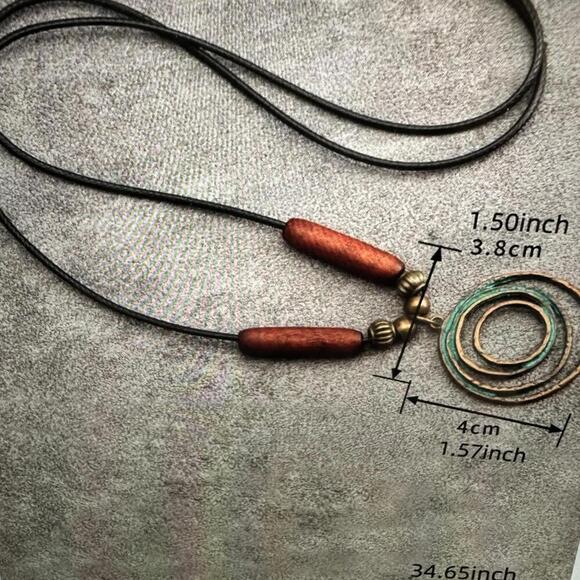 Bohemian Spiral Pendant Necklace with Wooden Beads, Gift Box - Picture 5 of 7